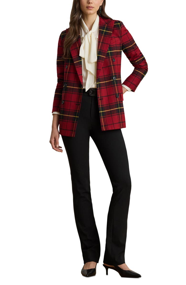 Lauren Ralph Lauren Tartan Wool Blend Blazer, Alternate, color, Red/ Black/ Yellow Multi
