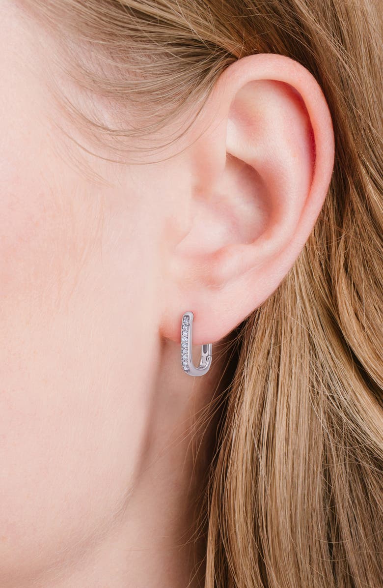 Crislu Pavé Square Huggie Hoop Earrings, Alternate, color, Pure Platinum/ Clear Stone