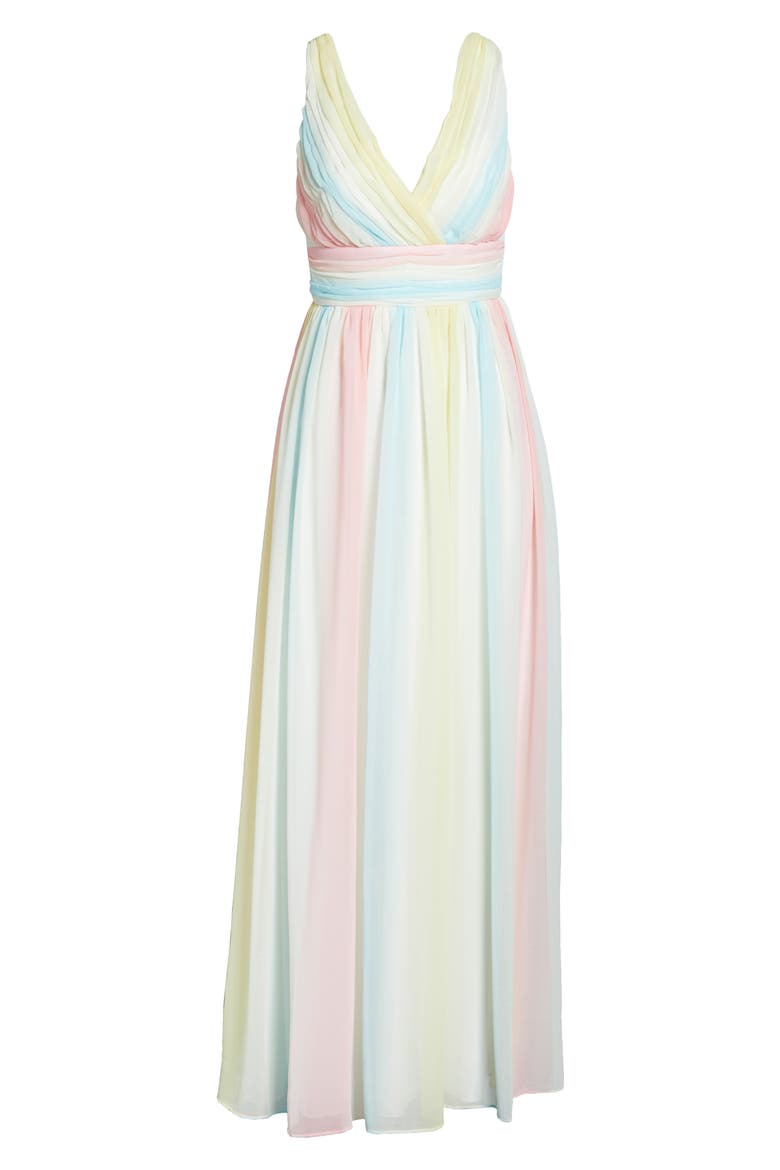 Rainbow V-Neck Chiffon Gown, Alternate, color, RAINBOW