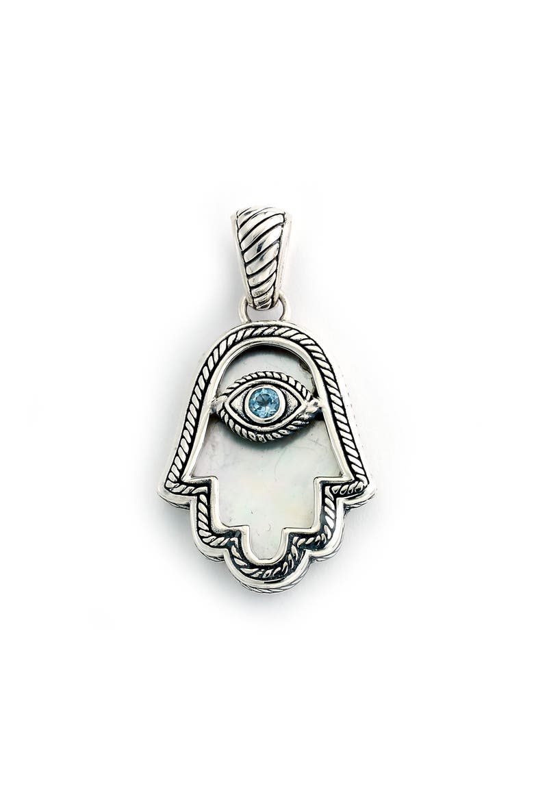 Hamsa Pendant, Main, color, SILVER/ MOP/ BLUE TOPAZ