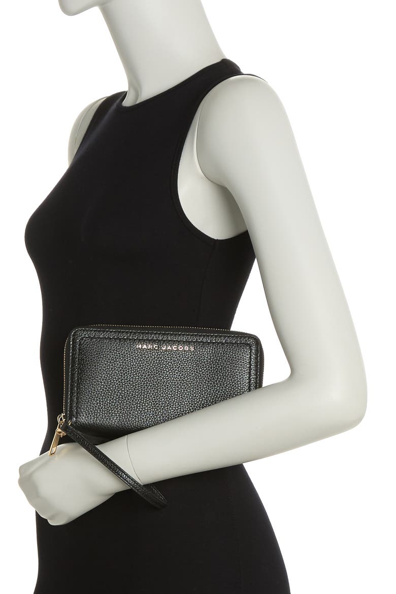 Leather Wristlet Continental Wallet, Alternate, color, BLACK