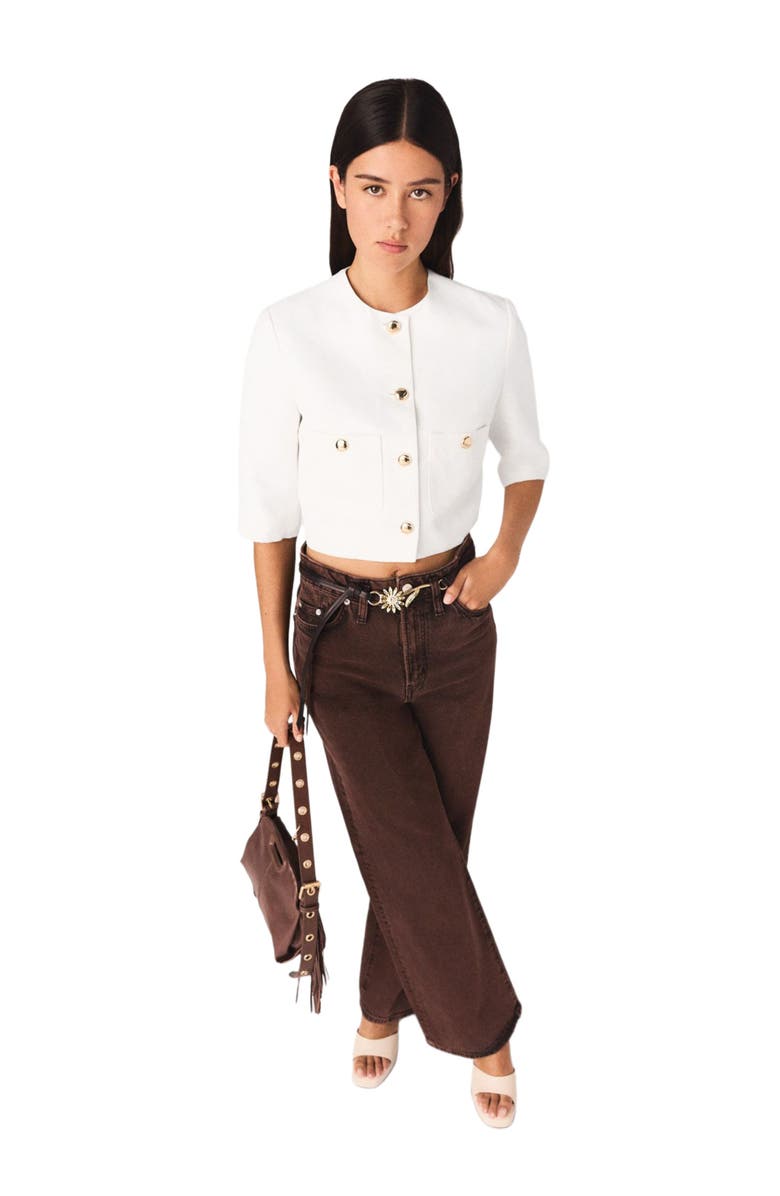 maje Short linen blend jacket, Alternate, color, White
