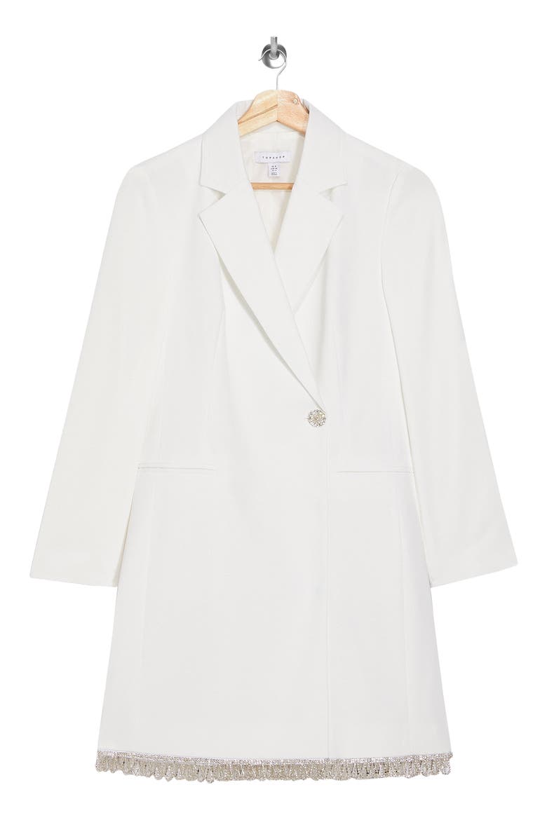 Diamante Trim Long Sleeve Blazer Minidress, Alternate, color, IVORY