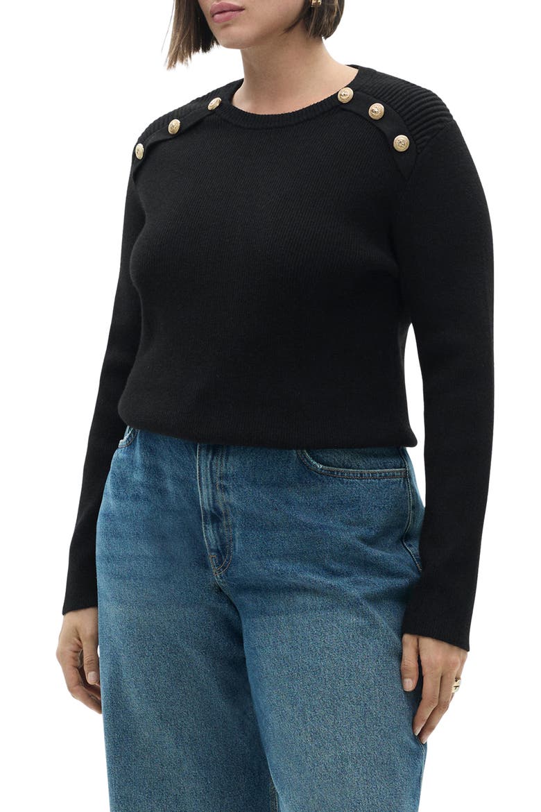 Button Shoulder Sweater, Alternate, color, BLACK