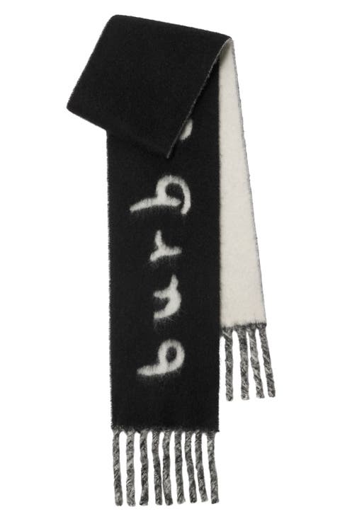 Logo Text Jacquard Reversible Alpaca & Wool Blend Fringe Scarf