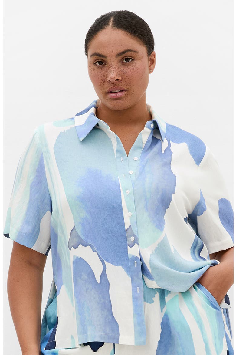 Level Up Short Sleeve Button-Up Shirt, Alternate, color, TRANQUIL