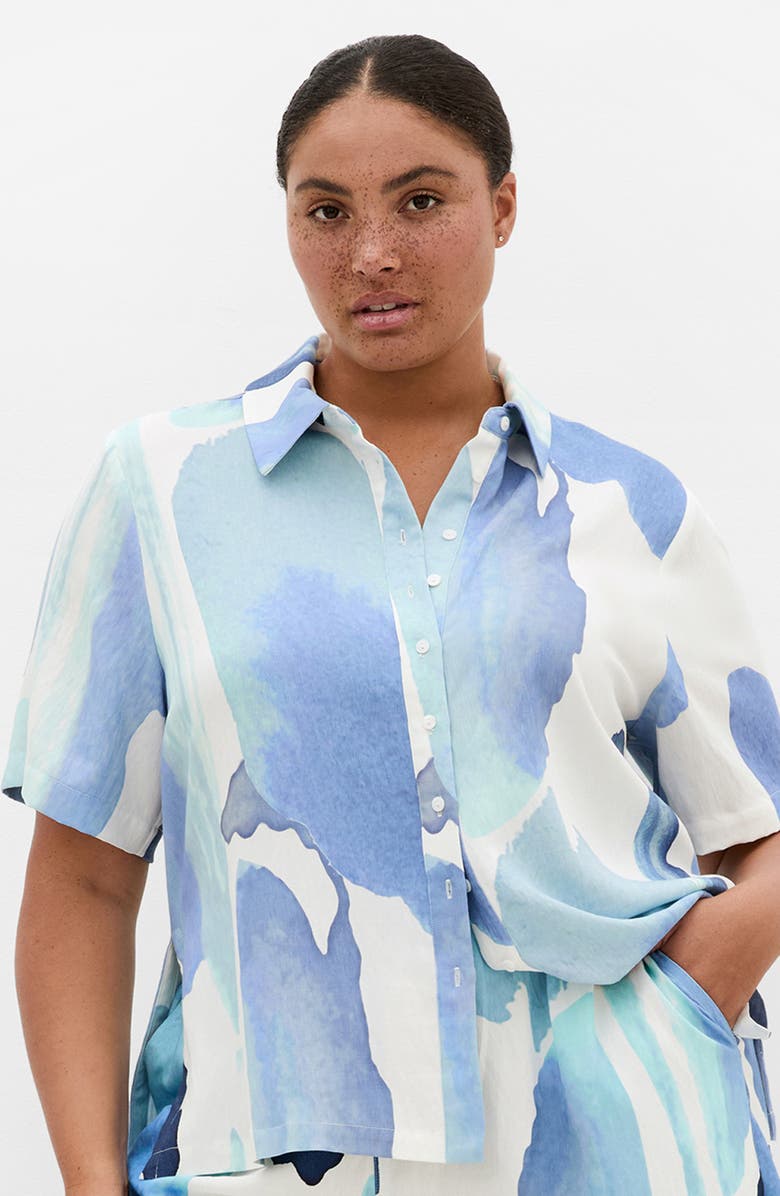 City Chic Level Up Short Sleeve Button-Up Shirt, Alternate, color, 