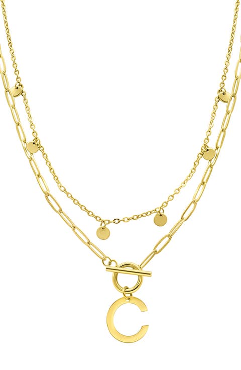 Initial Pendant Layered Chain Necklace