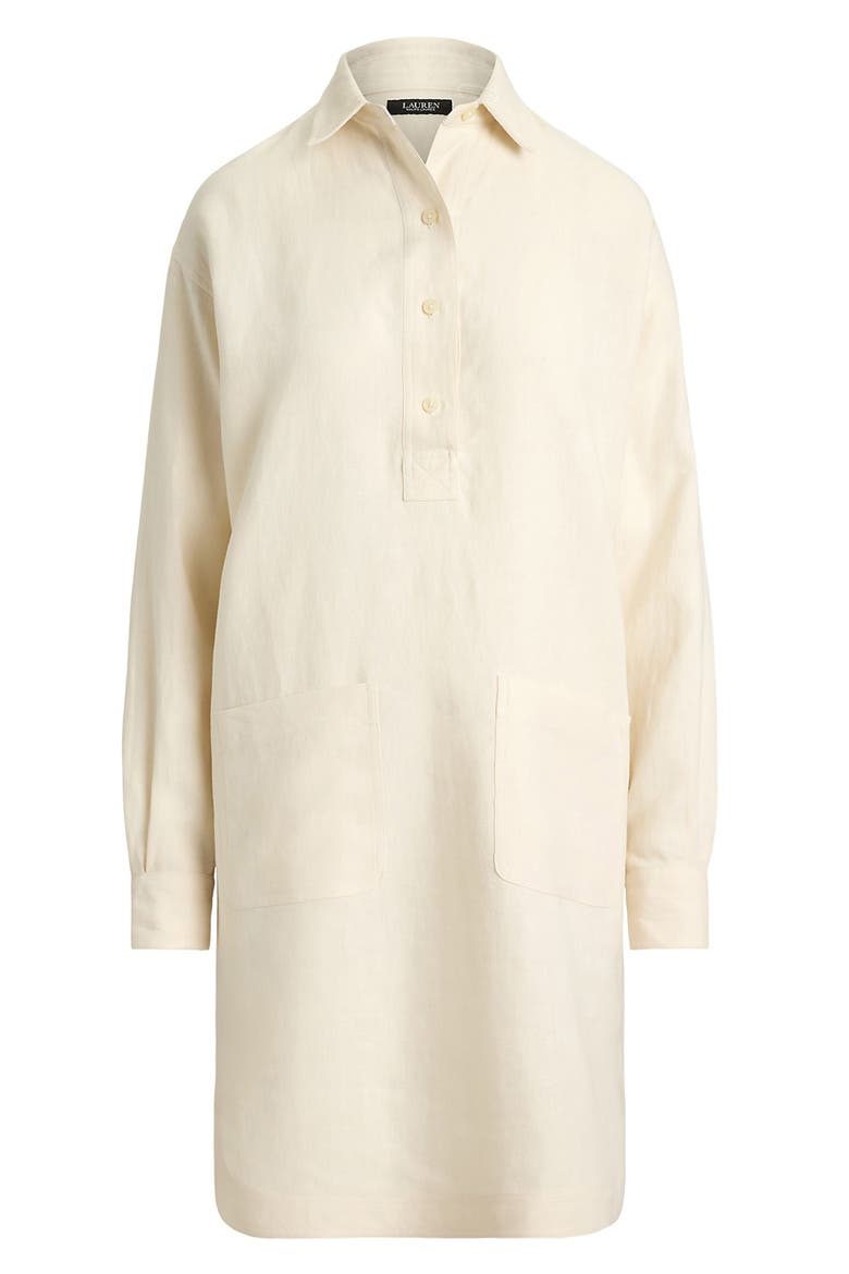 Classic Collar Long Sleeve Linen Shirtdress, Alternate, color, MASCARPONE CREAM