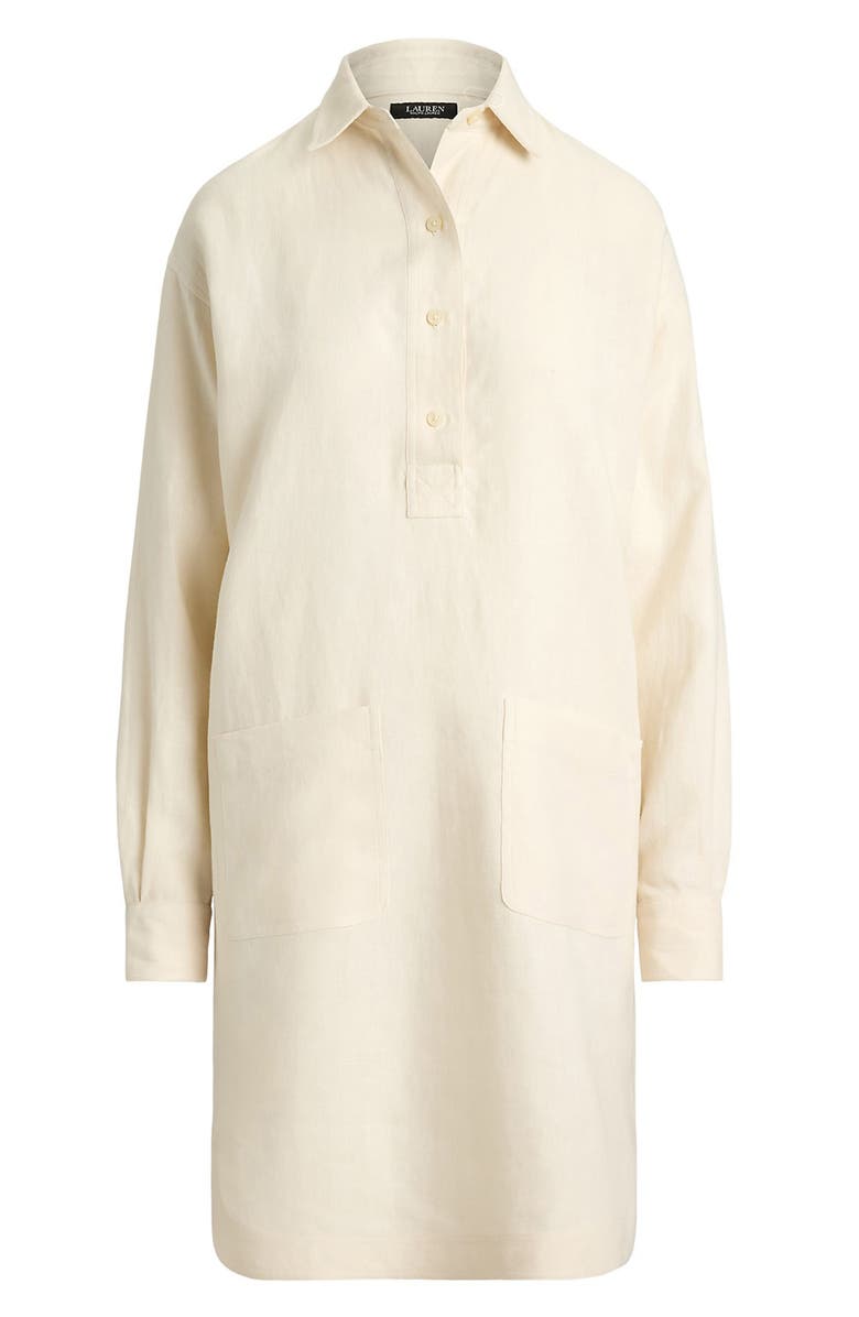 Lauren Ralph Lauren Classic Collar Long Sleeve Linen Shirtdress, Alternate, color, Mascarpone Cream