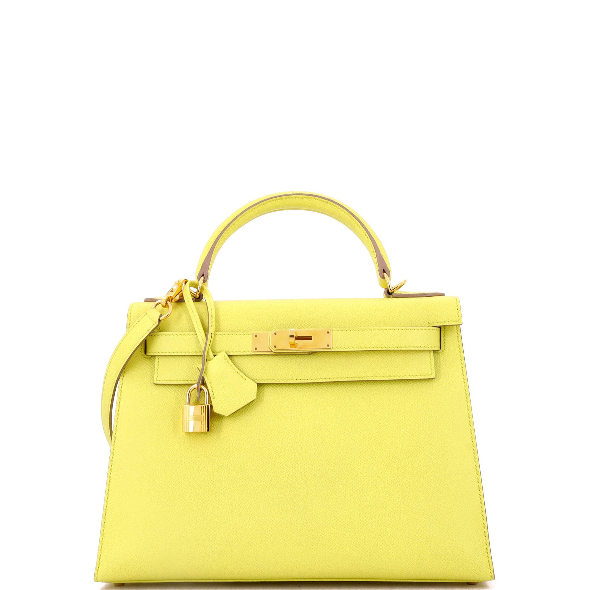 Pre-Owned Hermes Kelly Handbag Yellow Epsom with Gold Hardware 28, Main, color, 
