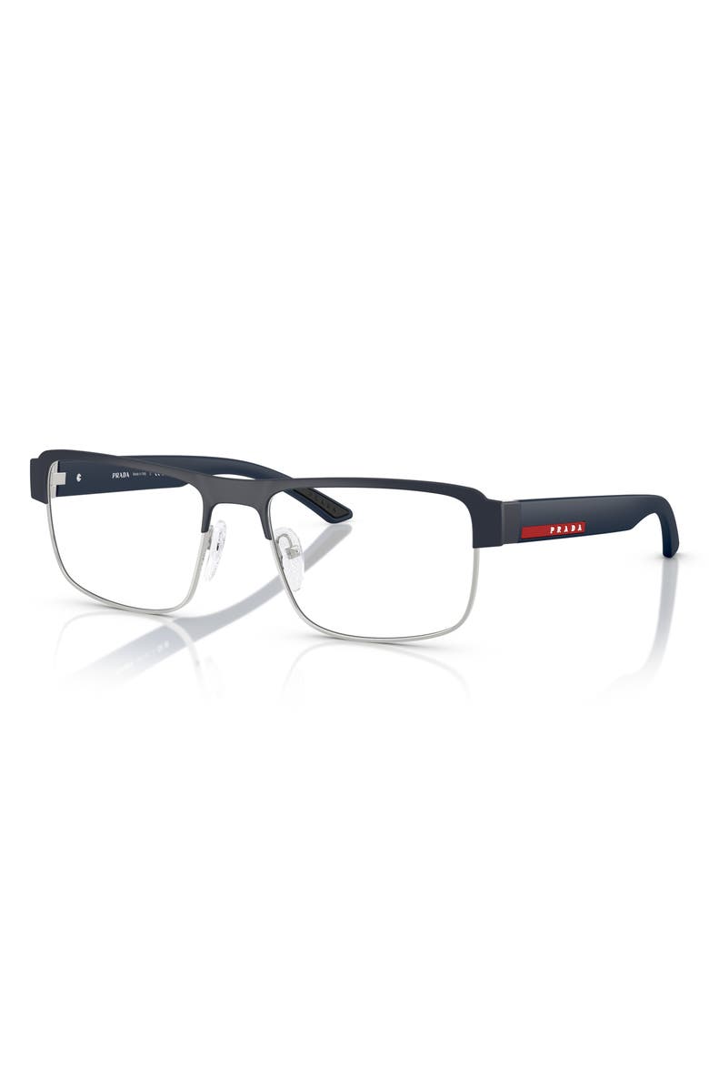 Prada Linea Rossa 56mm Rectangular Optical Glasses, Alternate, color, Grey Silver