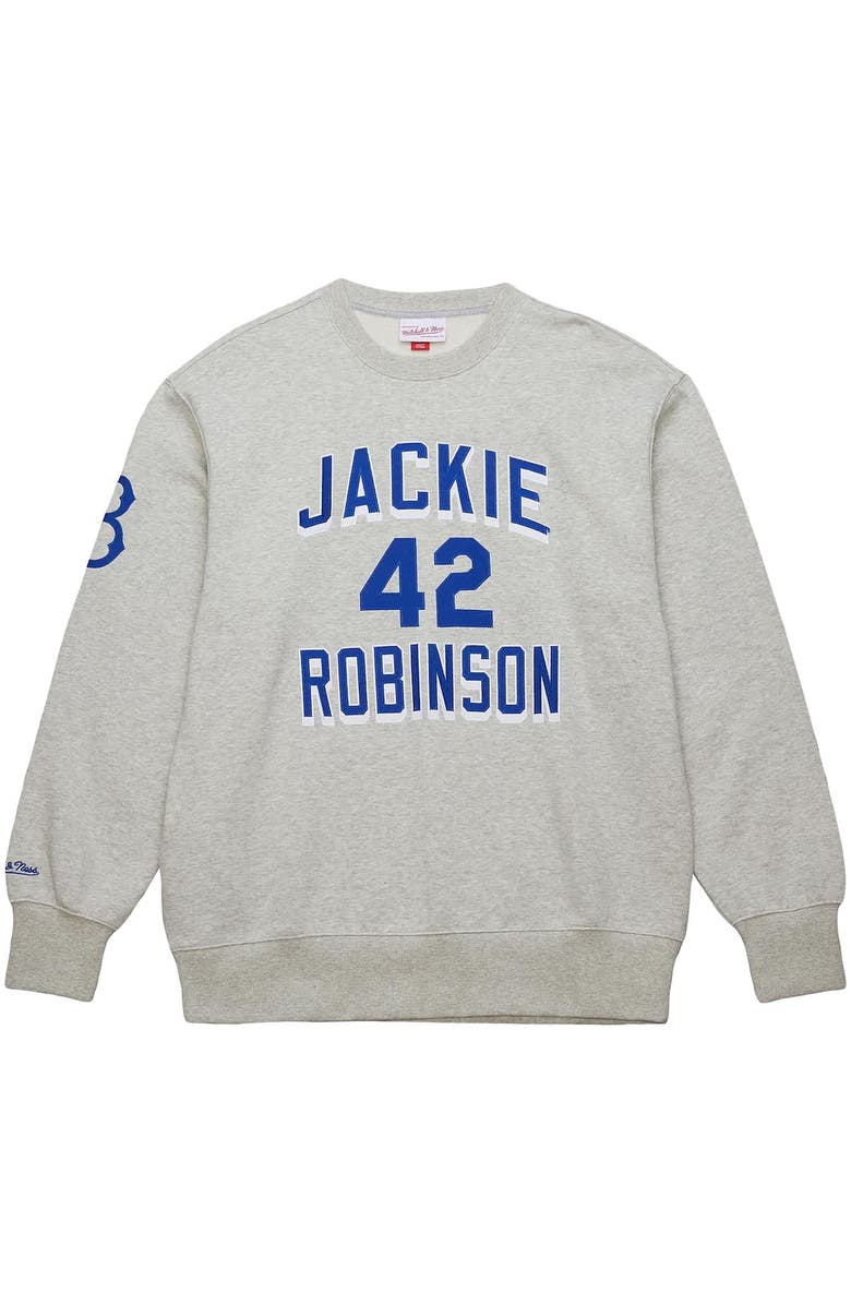 Mitchell & Ness Men's Mitchell & Ness Jackie Robinson Heather Gray Brooklyn Dodgers Legends Collection Vintage Logo Name & Number Fleece Pullover Sweatshirt, Alternate, color, Heather Gray