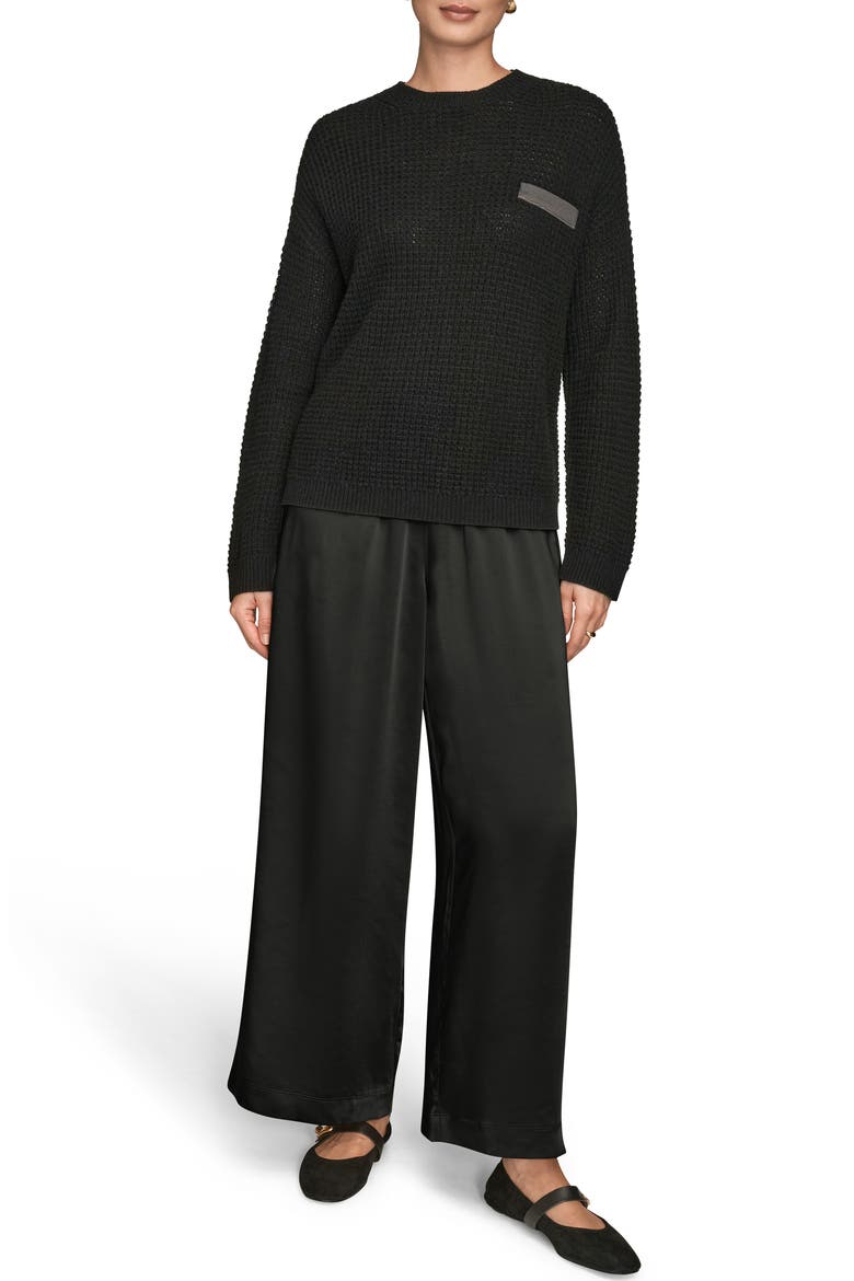 Waffle Stitch Wool & Cashmere Sweater, Alternate, color, BLACK/ SILVER