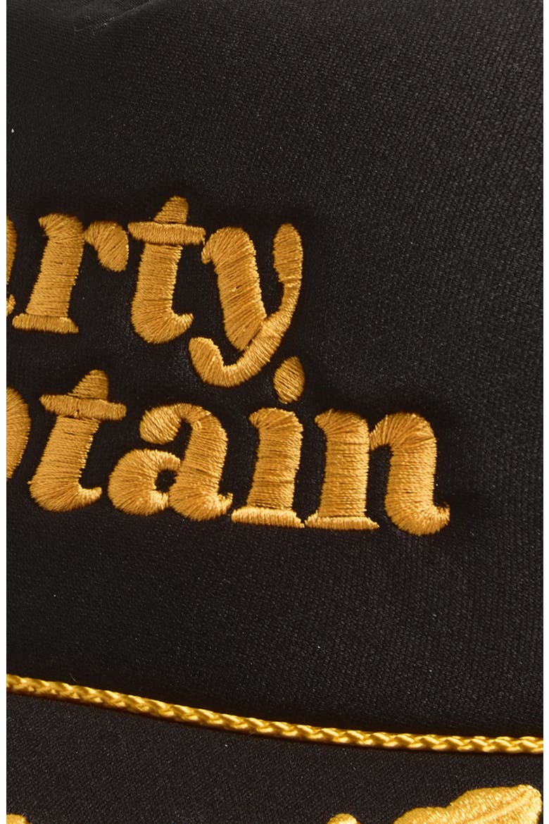 Party Captain Embroidered Snapback Trucker Hat, Alternate, color, CAPTAIN BLACK/ GOLD