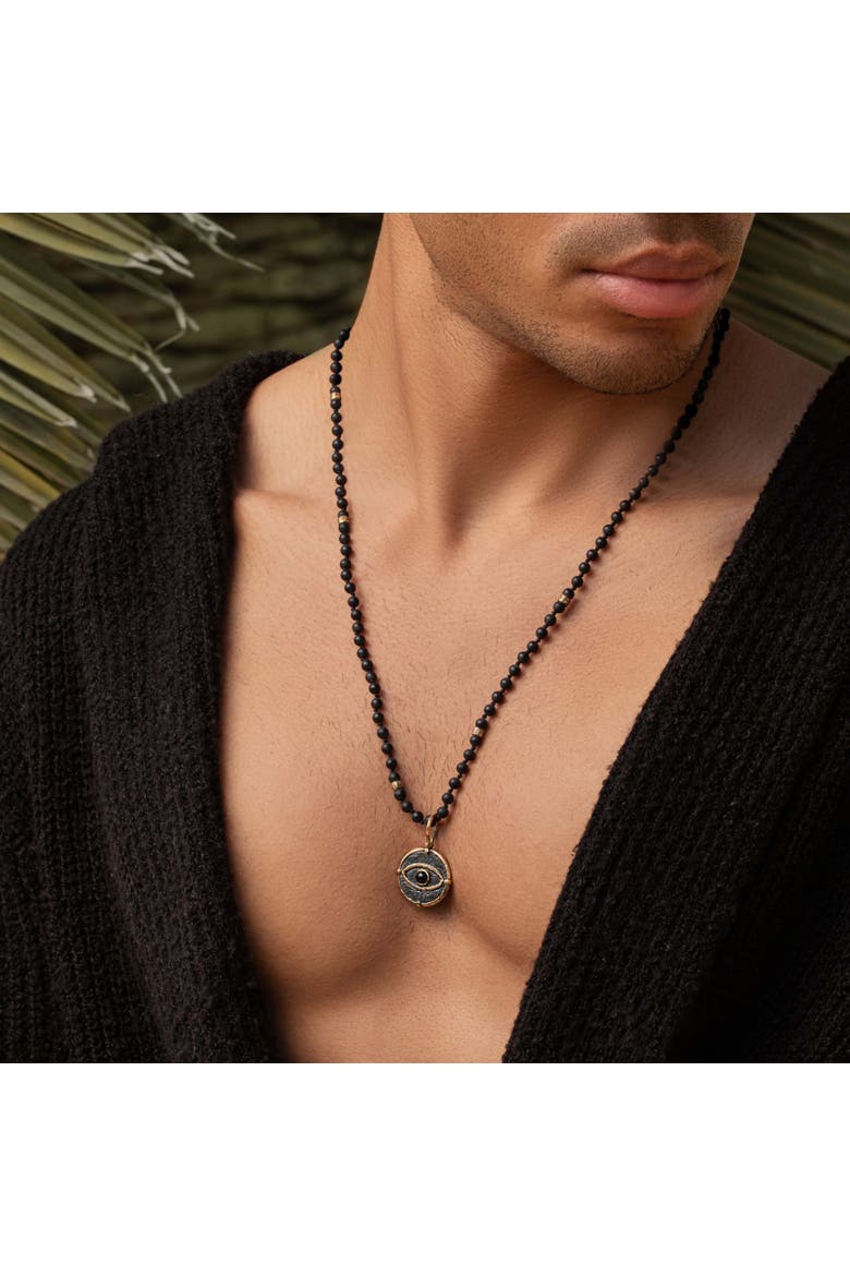 Men's Deep Consciousness - Matte Onyx Evil Eye Pendant Necklace, Alternate, color, Black/bronze
