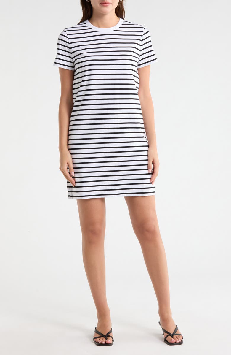 Madewell Perfect Cotton T-Shirt Dress, Main, color, Black White Stripe