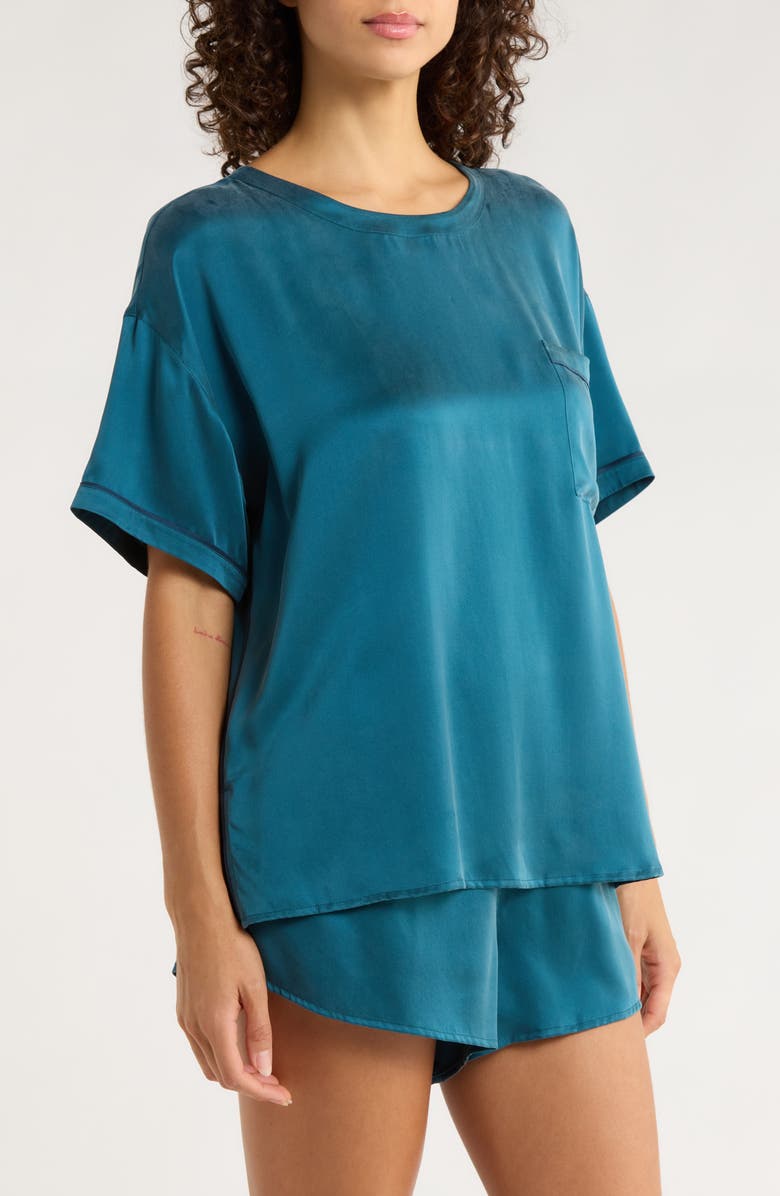 Lunya Washable Silk Short Pajamas, Alternate, color, Piquant Teal/ Lazing Navy