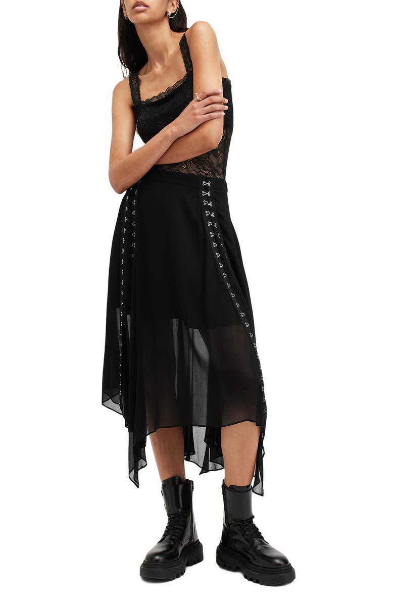 AllSaints Luna Handkerchief Skirt, Alternate, color, Black