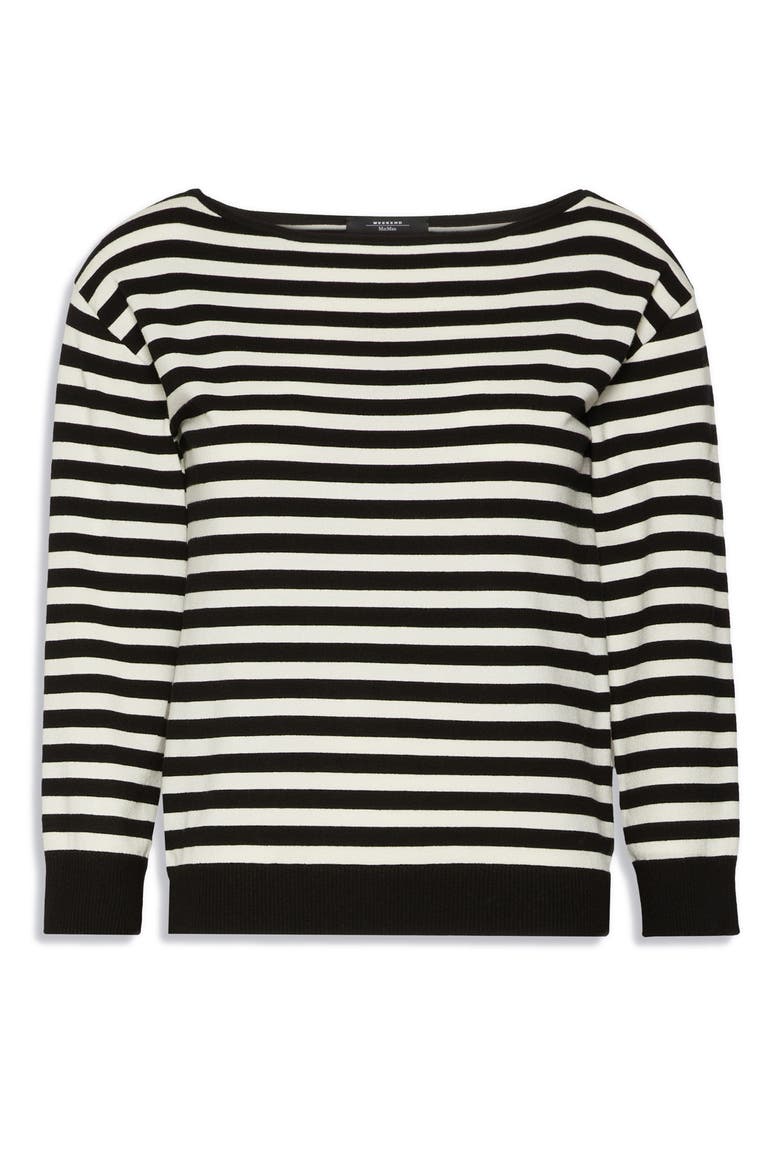 Stecca Striped Bateau Neck Sweater, Alternate, color, BLACK