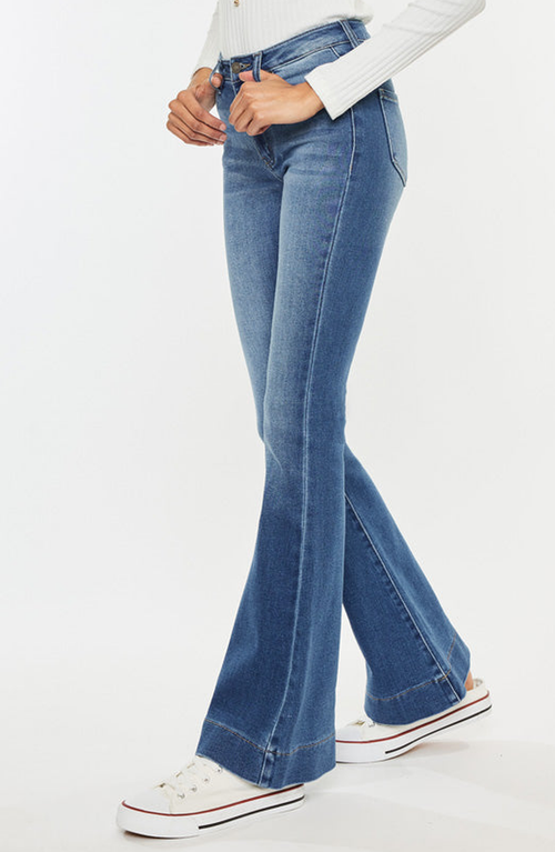 Kancan Roxanne High Rise Flare Jeans In Medium Wash