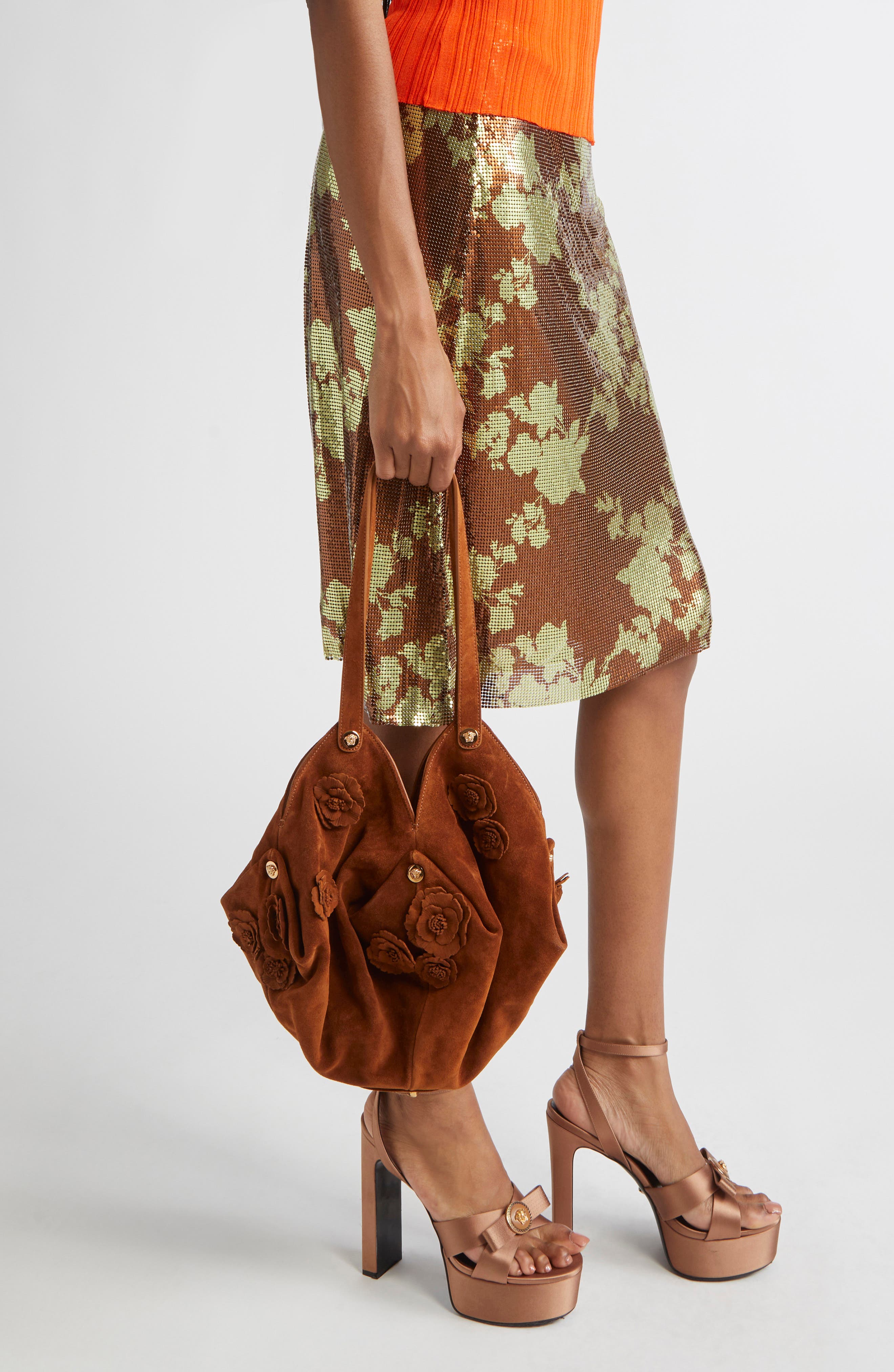 Versace Medusa 95 Rosette Suede Hobo Bag, Alternate, color, 