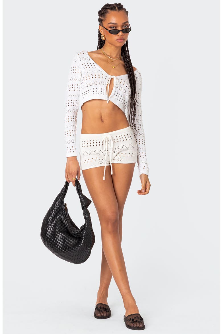 Betsy Drawstring Knit Cover-Up Shorts, Alternate, color, WHITE