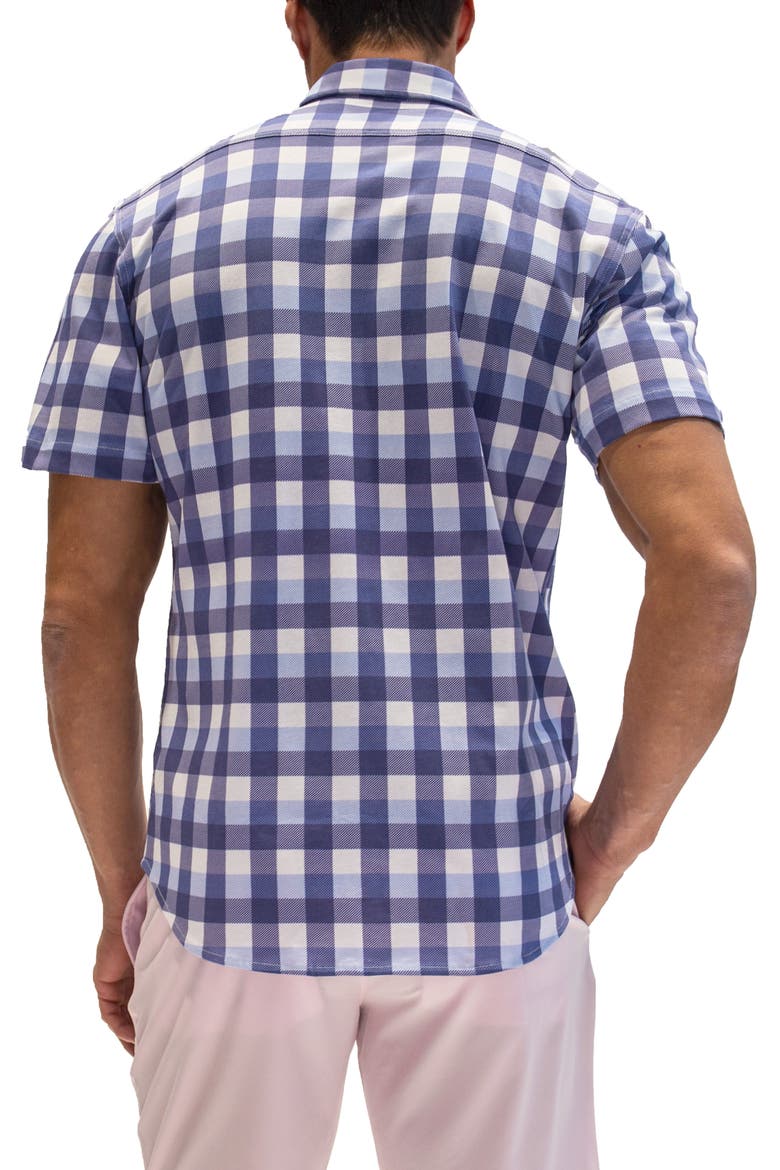 Regular Fit Buffalo Plaid Cotton Knit Short Sleeve Button-Down Shirt, Alternate, color, NAVY