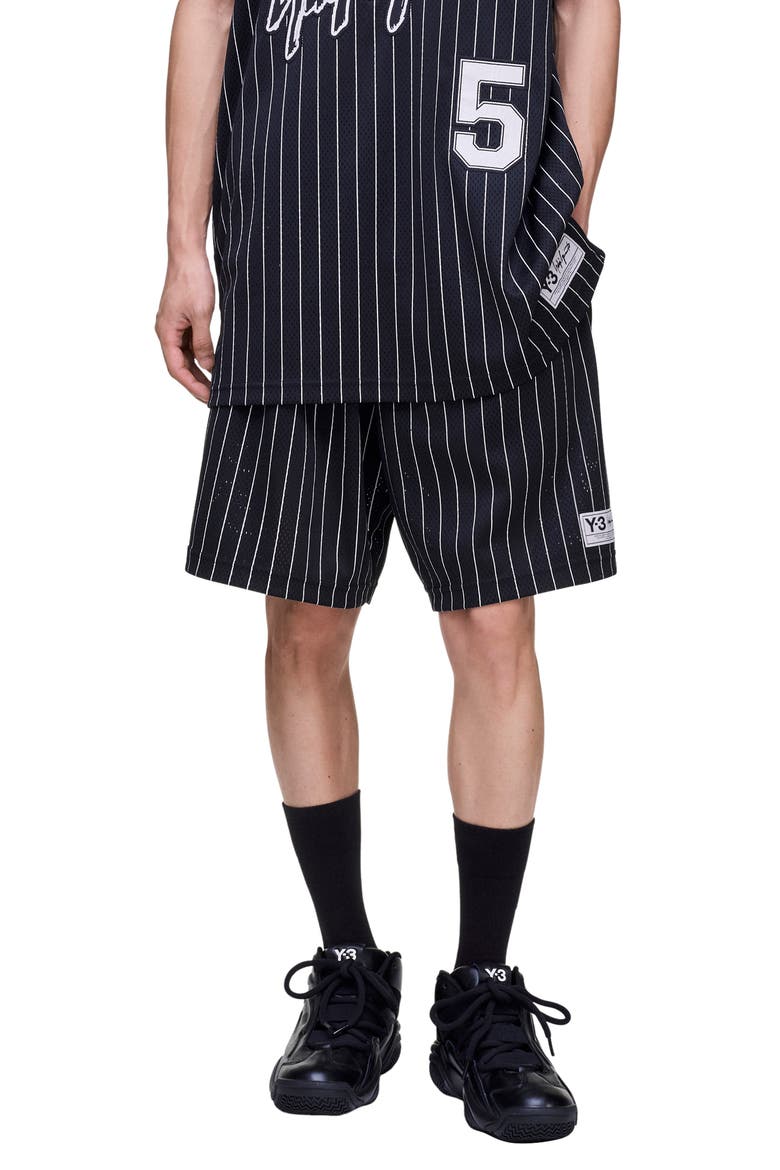 Mesh Pinstripe Shorts, Main, color, BLACK