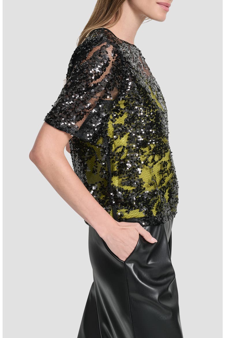 Sequin Overlay Boxy Top, Alternate, color, BLACK/ CITRONELLA