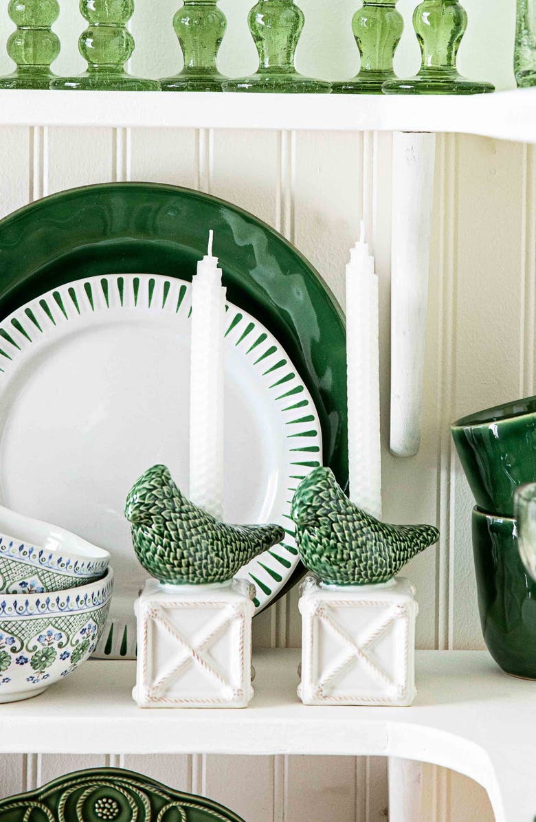 Juliska Berry & Thread Bird Set of 2 Candlesticks, Alternate, color, Green Multi