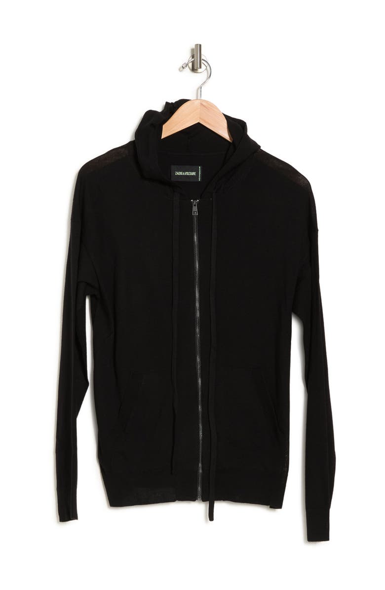 Zadig & Voltaire Sixtine Skull Studded Zip Hoodie, Alternate, color, 