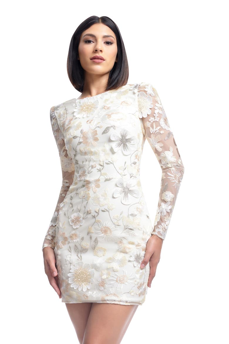 Hazel Floral Appliqué Long Sleeve Cocktail Minidress, Alternate, color, IVORY MULTI