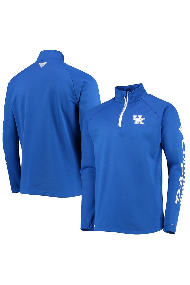 Men's Columbia Royal Kentucky Wildcats Terminal Tackle Fleece Raglan Omni-Shade Quarter-Zip Jacket, Main, color, Royal