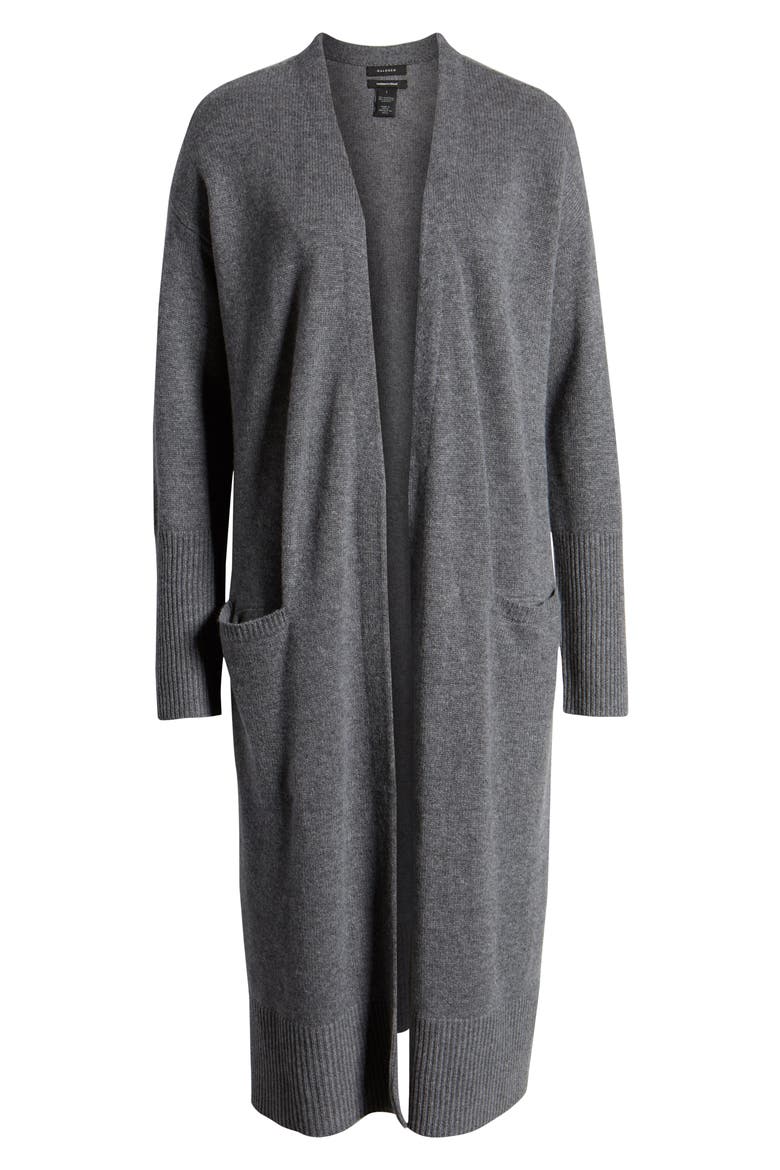Wool & Cashmere Long Cardigan, Alternate, color, HEATHER DARK GREY