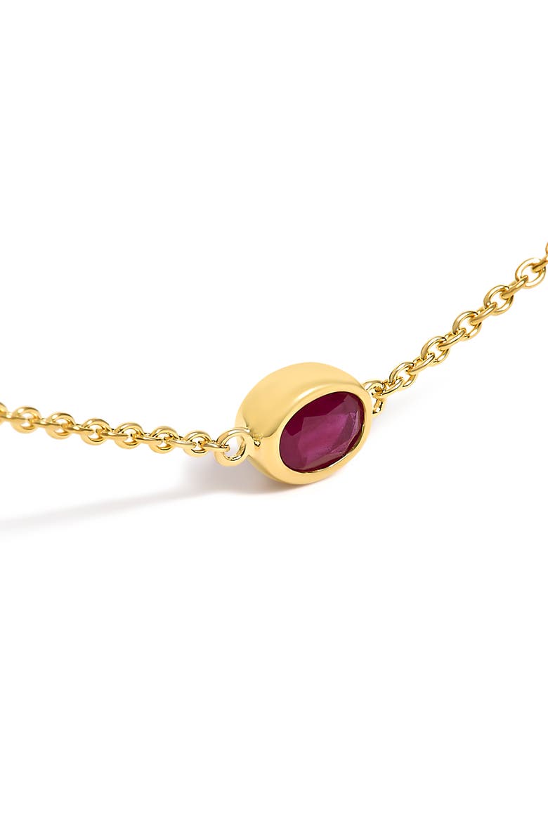 14K Yellow Gold Bezel Set 4x3 mm Oval Red Ruby Station Necklace, Alternate, color, Yellow