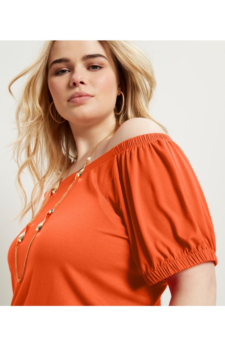 June + Vie Puff Sleeve Off-The-Shoulder Top, Alternate, color, Grenadine