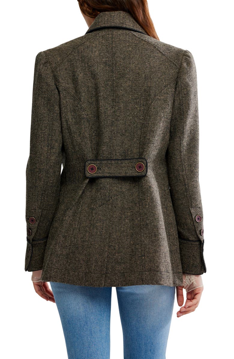 Free People Renaux Herringbone Officer Jacket, Alternate, color, Espresso