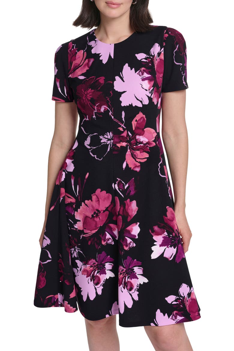 Floral A-Line Dress, Alternate, color, SYRAH MULTI
