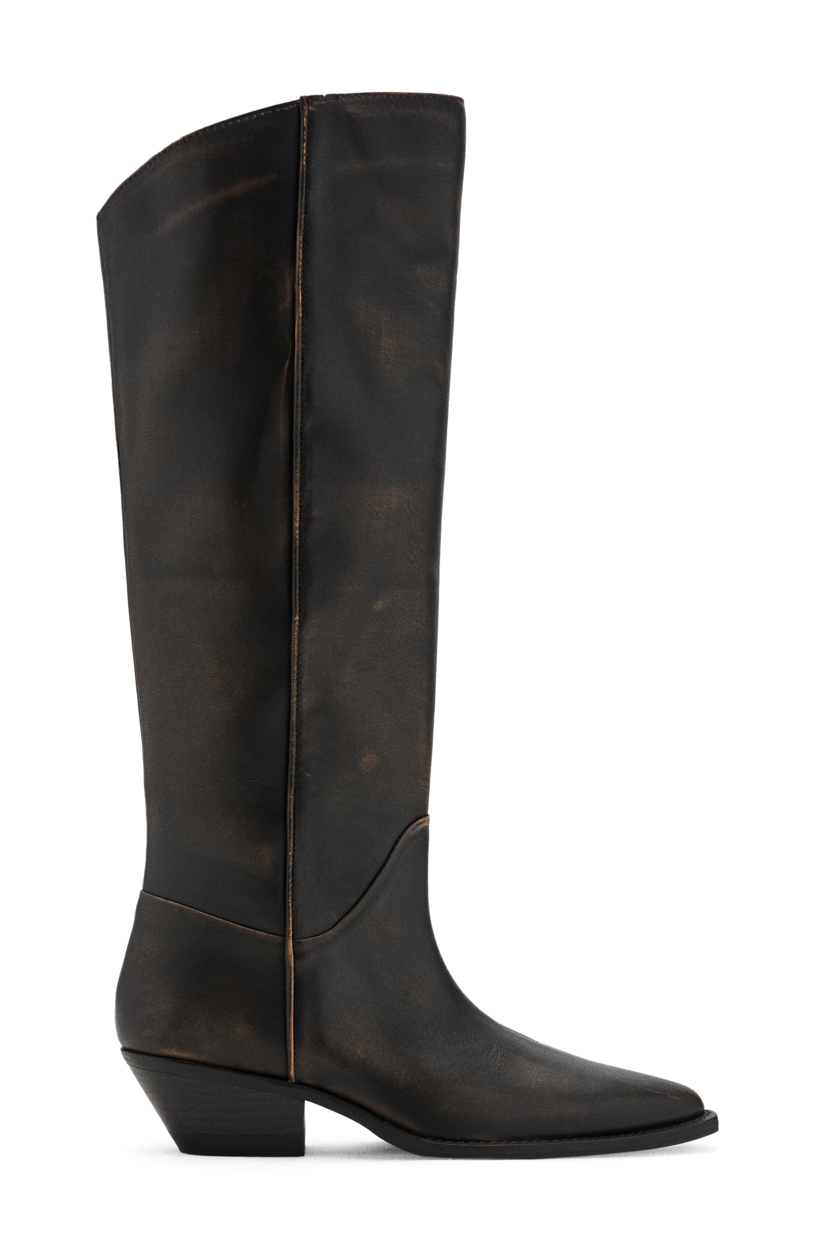 MANGO Worn Look Leather Boot, Alternate, color, Brown