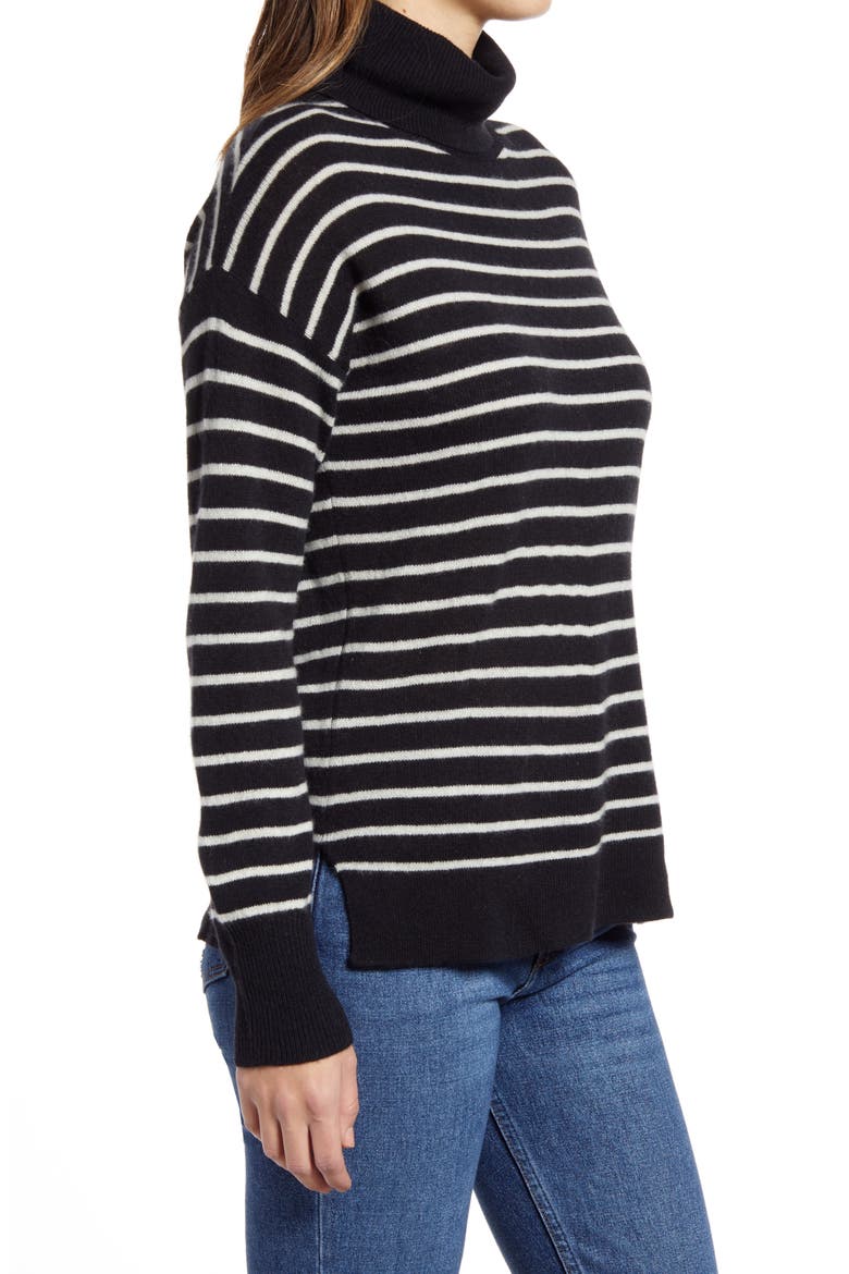 Cashmere Turtleneck Sweater, Alternate, color, BLACK- IVORY JOSEPHINE STRIPE