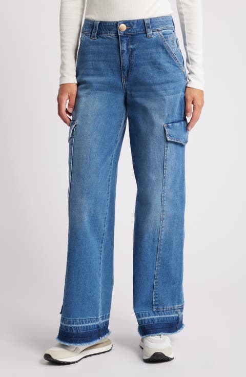 'Ab'Solution Skyrise Release Hem Wide Leg Cargo Jeans