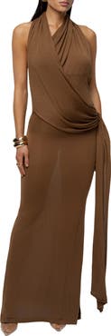 JLUXLABEL Miranda Draped Asymmetric Halter Neck Dress