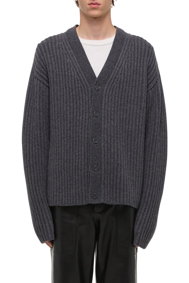 Zephir Oversize Ribbed Wool Blend Cardigan, Main, color, CHARCOAL