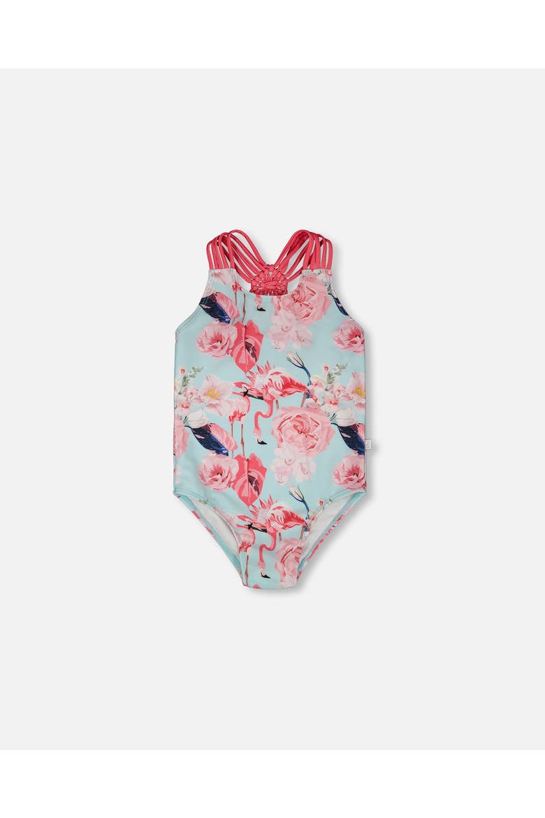 One-Piece Flamingo Swimsuit, Main, color, Blue Flamingo Print