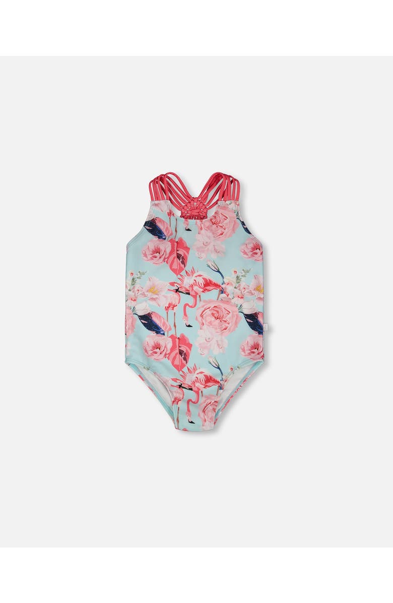 Deux par Deux One-Piece Flamingo Swimsuit, Main, color, Blue Flamingo Print
