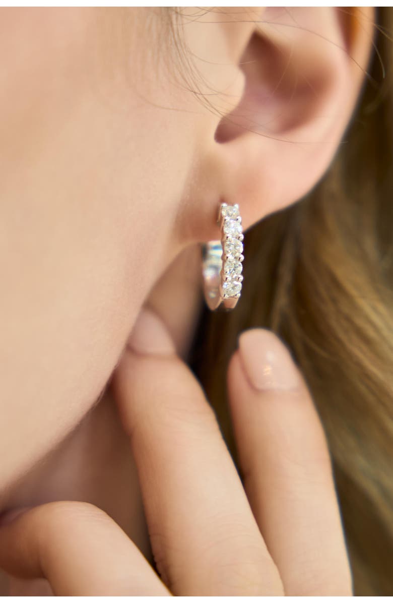 LuvMyJewelry Rosewood Halfway Diamond Set Huggie Hoop Earrings in 14K Gold, Alternate, color, 14K White Gold