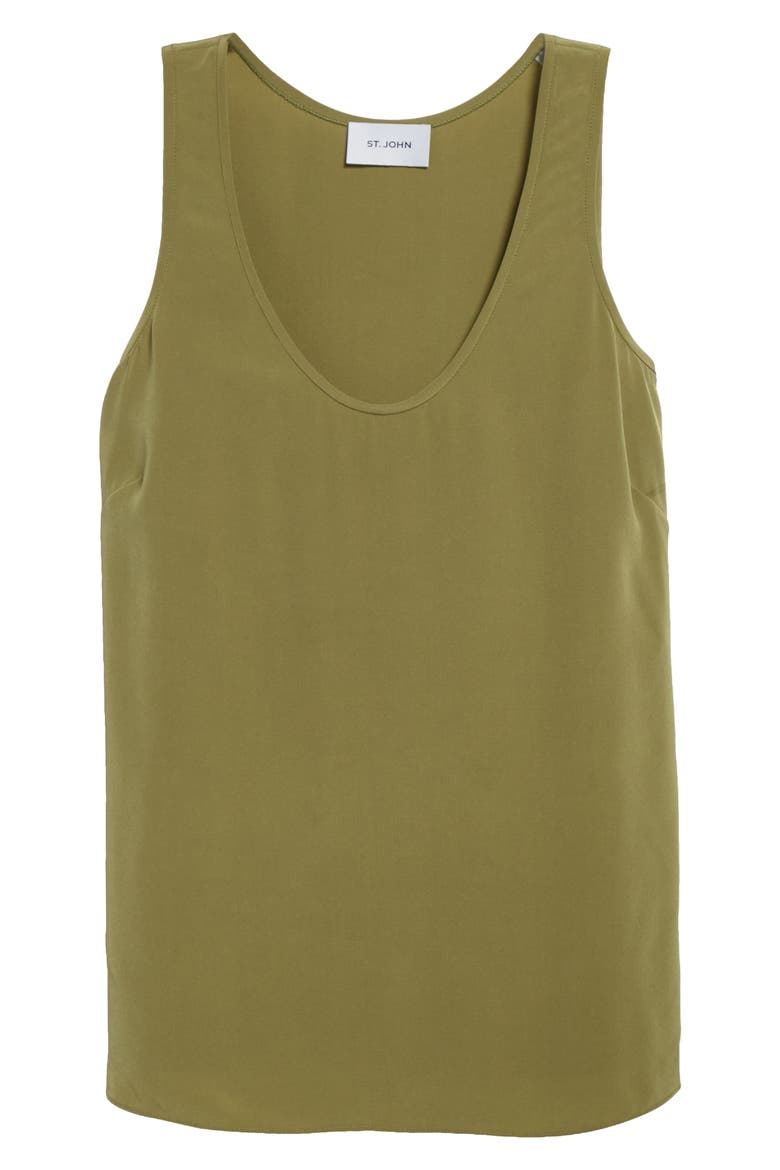 Silk Crêpe de Chine Tank, Alternate, color, MOSS