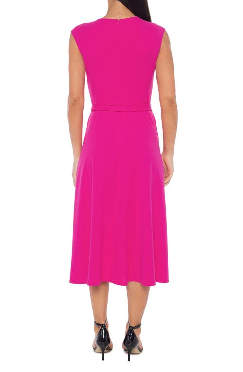 Marina Pleated Sleeveless Fit & Flare Scuba Midi Dress In Fuchsia
