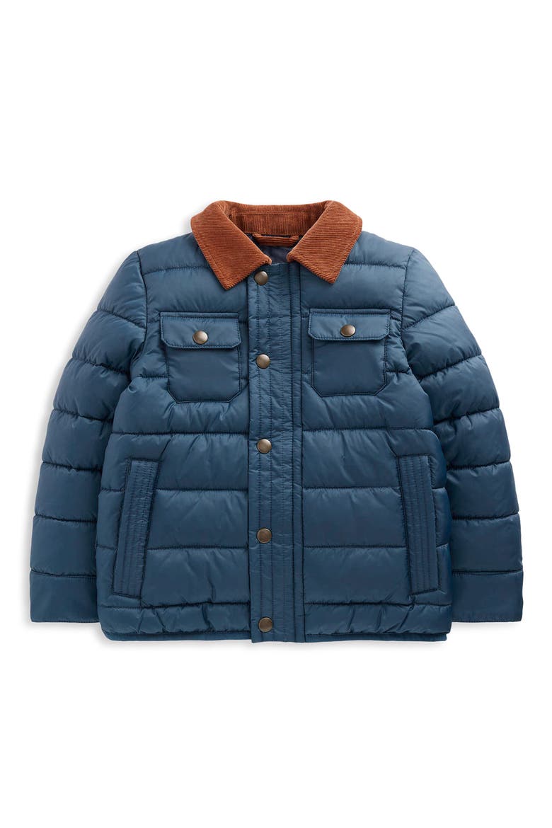 Kids' Quilted Jacket with Corduroy Collar, Main, color, BLUE